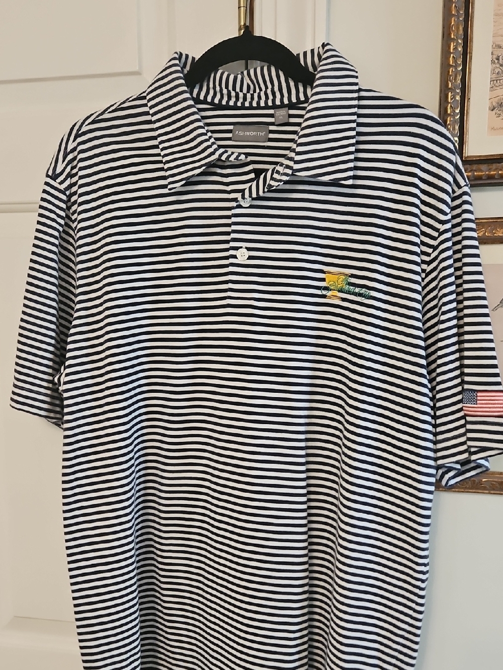 PRESIDENT'S CUP Navy & White Striped Polo with Embroidered Logos